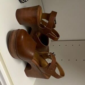 Chunky brown leather Mary Jane clogs
